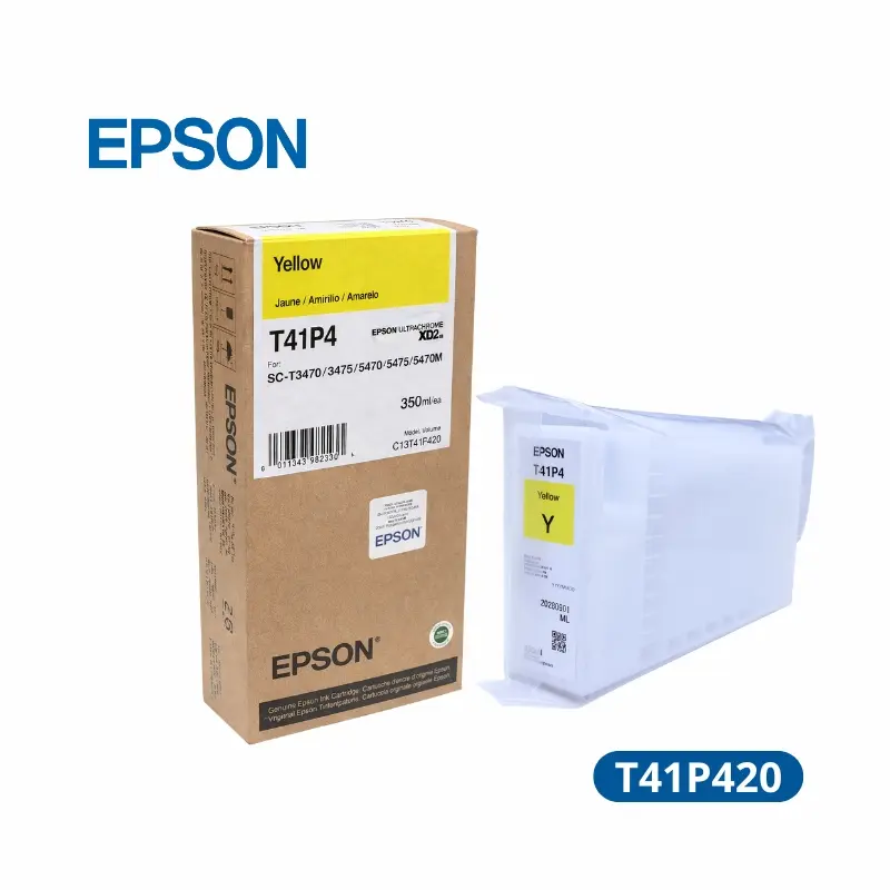 Tinta Liquida Epson T41P420 yellow 350ml UltraChrome XD2 (T41P520/T41P5) Rendimiento 14,000 paginas.