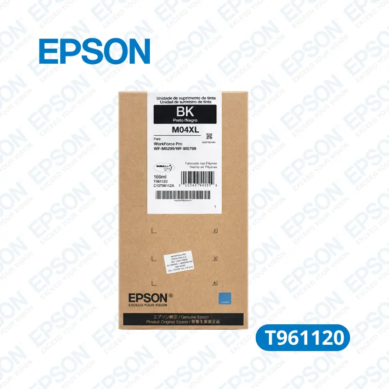 Tinta Epson T961120 Negro M04XL Epson WorkForce Pro WF-M5299 / WF-M5799 10,000 Paginas.