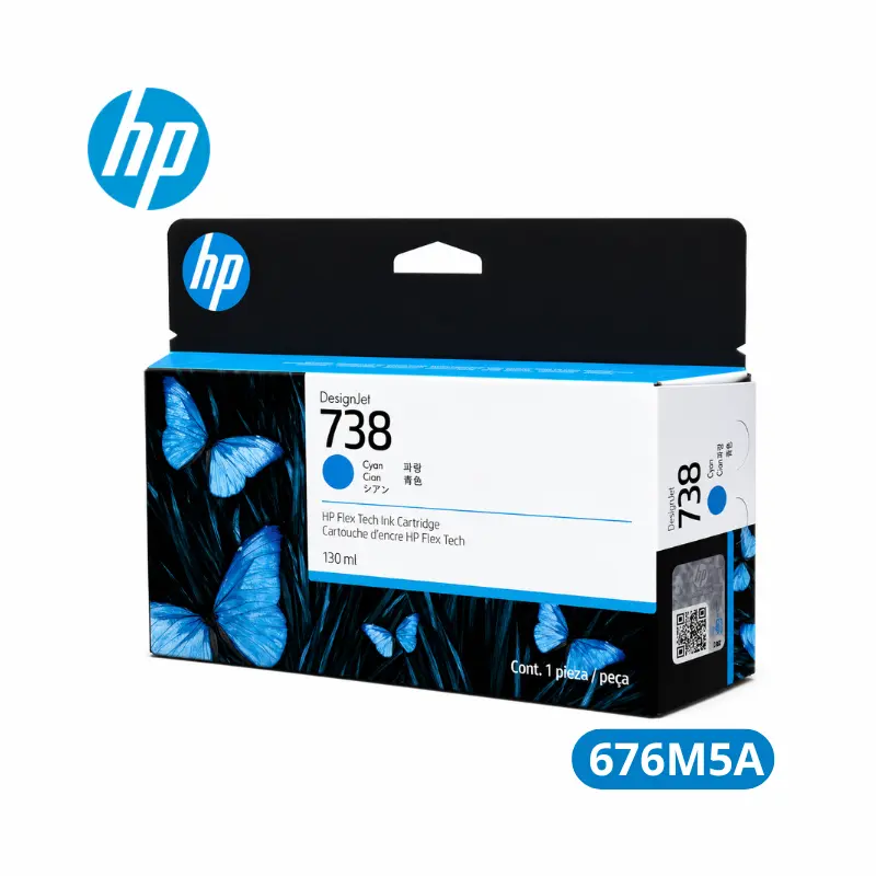 Cartucho de Tinta HP 738 (676M5A) 130ml Cyan DesignJet T850, T950 Original 2,160 Paginas.
