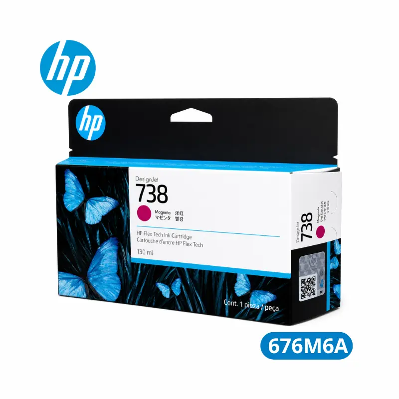 Cartucho de Tinta HP 738 (676M6A) 130ml Magenta DesignJet T850, T950 Original 2,160 Paginas.