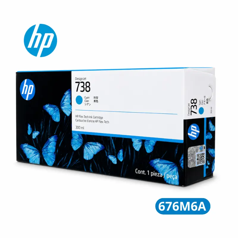 Cartucho de Tinta HP 738 (676M6A) 300ml Cyan DesignJet T850, T950 Original 5,000 Paginas.