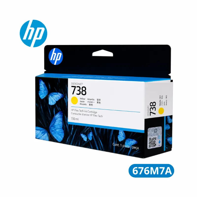 Cartucho de Tinta HP 738 (676M7A) 130ml Yellow DesignJet T850, T950 Original 2,160 Paginas.