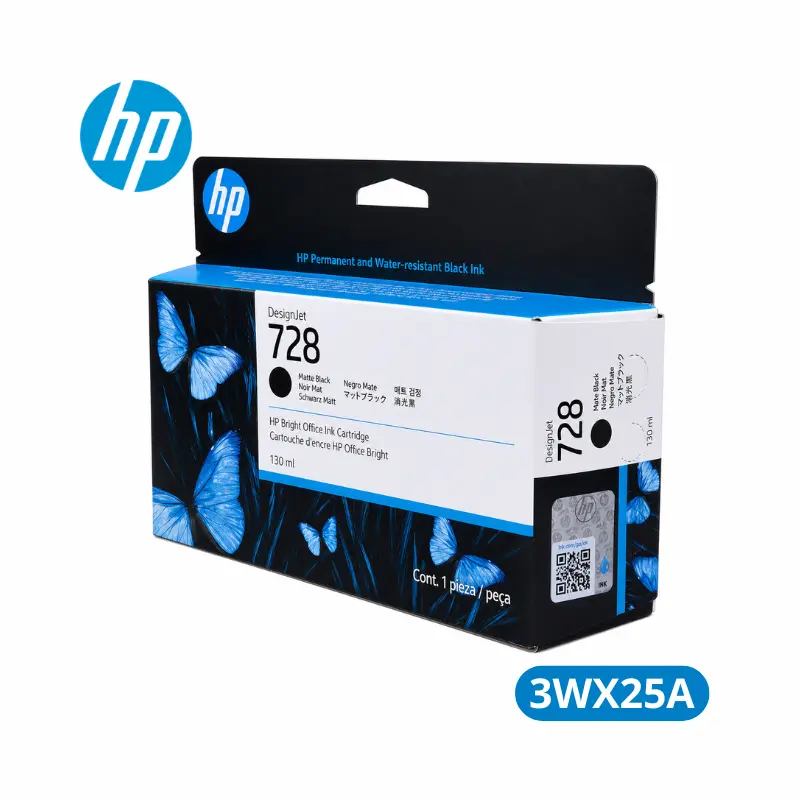 Cartucho de Tinta HP 728 (3WX25A) 130ml Negra DesignJet T730 / T830 Original.