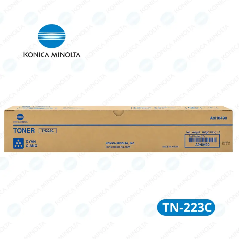 Toner Konica Minolta TN223C (A9H0490) Cyan Bizhub C227 / C287 Rendimiento 21,000 páginas.