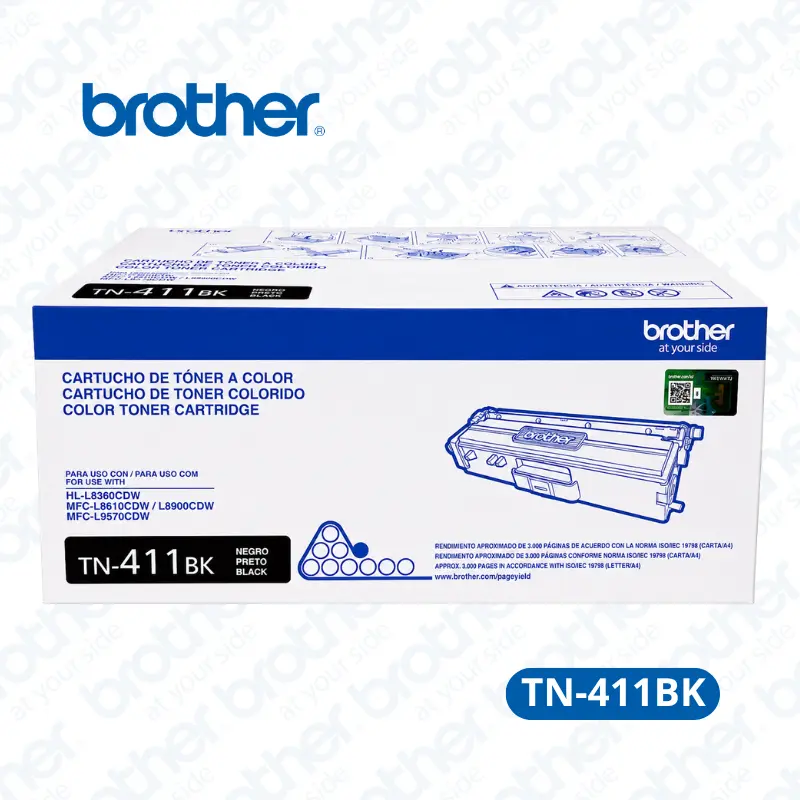 Toner Brother TN-411BK Negro Para HL-L8260CDW, HL-L8360CDW / MFC-L8610CDW, MFC-L8900CDW, MFC-L9570CDW 3,000 paginas.