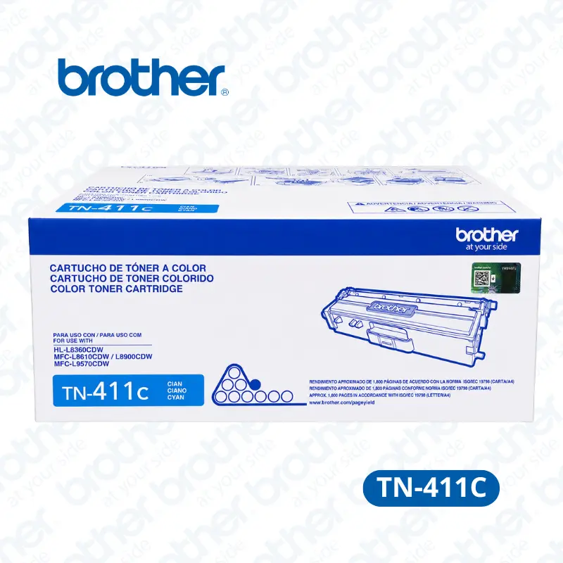 Toner Brother TN-411C Cyan Para HL-L8260CDW, HL-L8360CDW / MFC-L8610CDW, MFC-L8900CDW, MFC-L9570CDW 1,800 paginas.