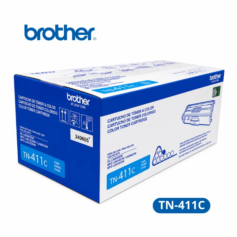 Toner Brother TN-411C Cyan Para HL-L8260CDW, HL-L8360CDW / MFC-L8610CDW, MFC-L8900CDW, MFC-L9570CDW 1,800 paginas.