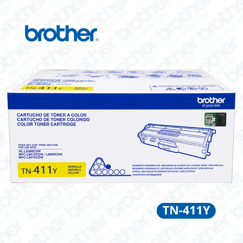 Toner Brother TN-411Y Yellow Para HL-L8260CDW, HL-L8360CDW / MFC-L8610CDW, MFC-L8900CDW, MFC-L9570CDW 1,800 paginas.