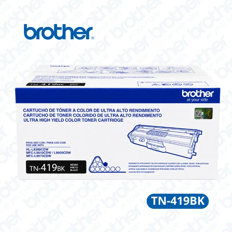 Toner Brother TN-419BK Negro Para HL-L8260CDW, HL-L8360CDW, / MFC-L8900CDW, MFC-L9570CDW/CDWT. 9,000 paginas.