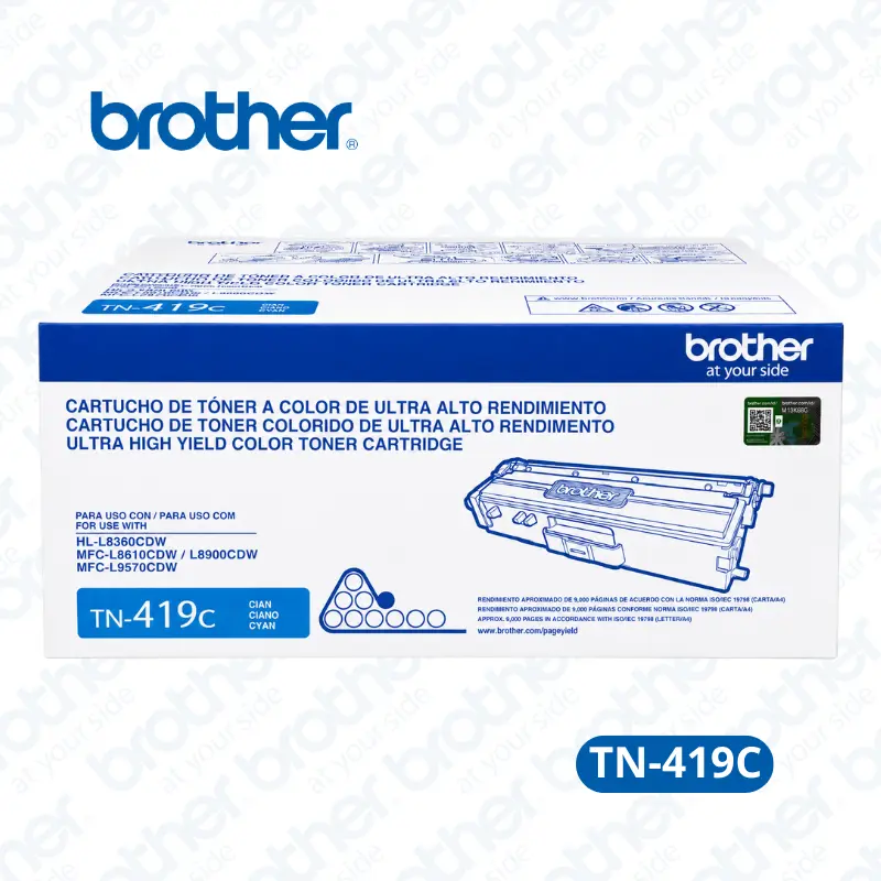 Toner Brother TN-419C Cyan Para HL-L8260CDW, HL-L8360CDW, / MFC-L8900CDW, MFC-L9570CDW/CDWT. 9,000 paginas.