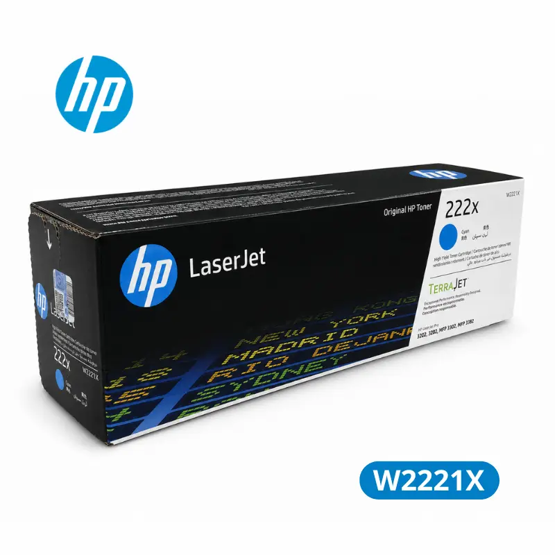 Cartucho de Tóner HP 222X (W2221X) Cyan LaserJet Pro 3201, 3203dn, 3203dw 3204dw, 3288dn, 3288dw. Original 2,500 Paginas.