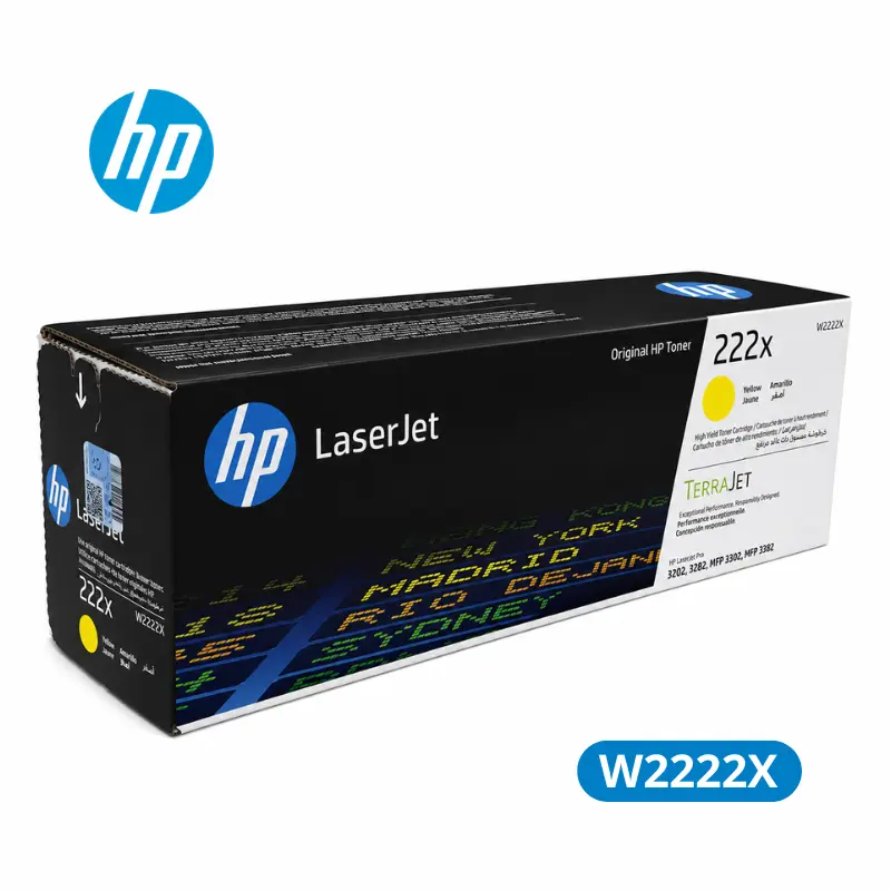 Cartucho de Tóner HP 222X (W2222X) Yellow LaserJet Pro 3201, 3203dn, 3203dw 3204dw, 3288dn, 3288dw. Original 2,500 Paginas.