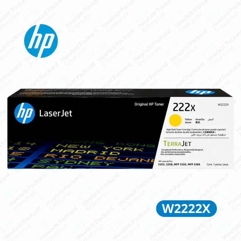 Cartucho de Tóner HP 222X (W2222X) Yellow LaserJet Pro 3201, 3203dn, 3203dw 3204dw, 3288dn, 3288dw. Original 2,500 Paginas.